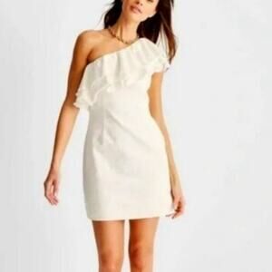 Future Collective Jenny K. Lopez Cream Denim One Shoulder Dress Size 00